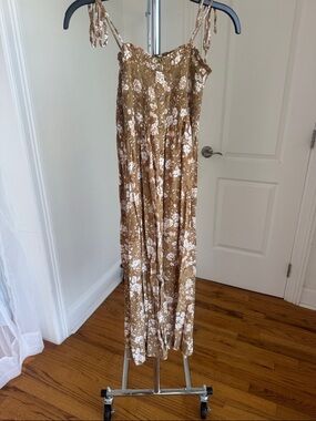 Faithful The Brand Brown Floral Smocked Maxi Dress Buttons Small